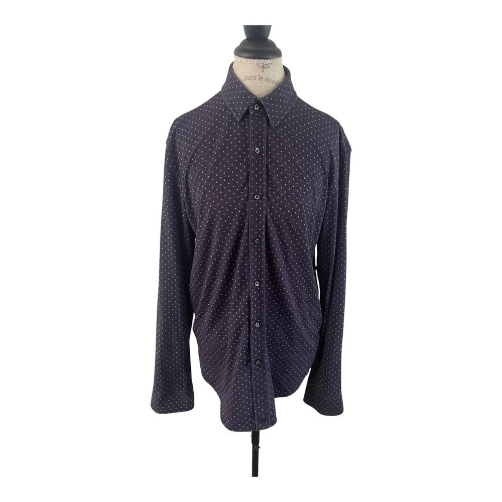 Butter Cloth Shirt Mens Large Purple Polka Dot Button Up Slim Fit Long Sleeve